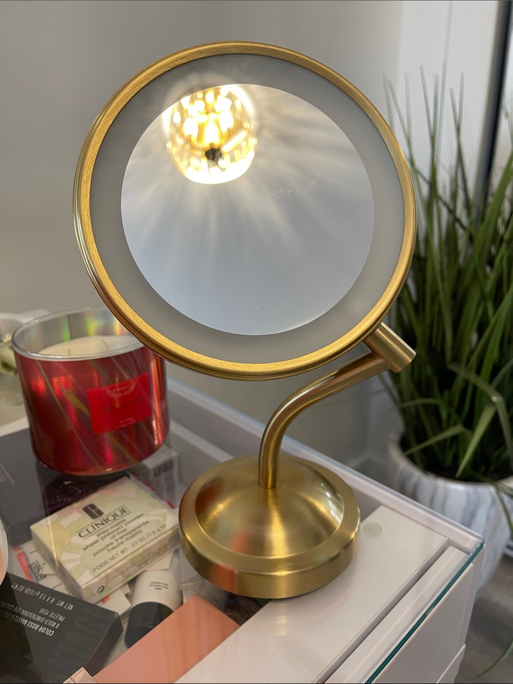 Brass Finish LED Vanity Mirror - Sleek Gold Makeup Mirror